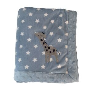Child of Mine by Carters Baby Blanket Blue Star Giraffe Sherpa Fleece 29x38"